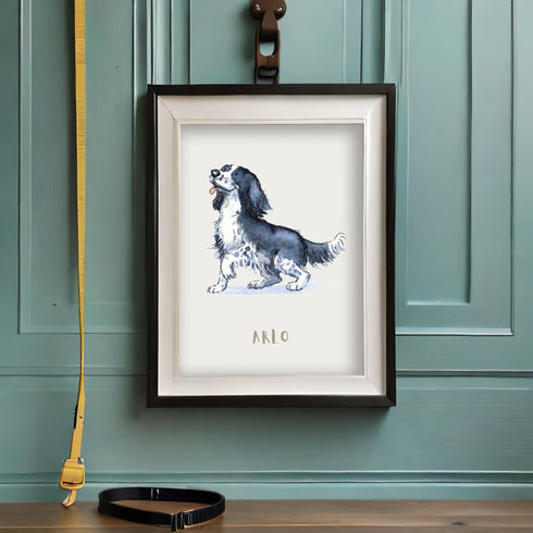 Sprocker Black & White Personalised Dog Print